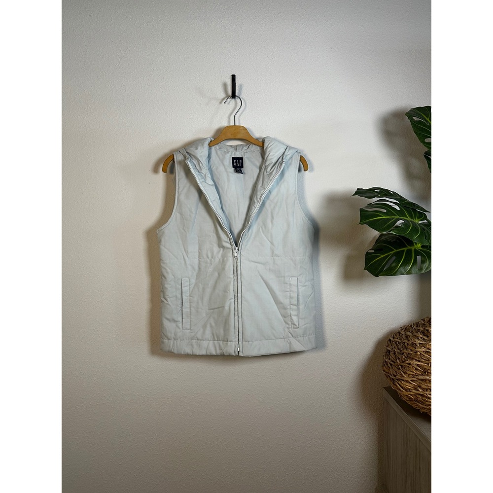 VTG Gap Women's Light Blue Hooded Zip Up Quilted Vest Size S